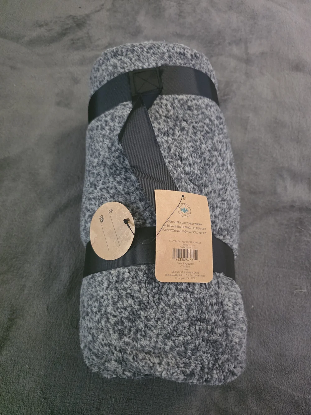 Cozy Heathered Gray Sherpa Throw Blanket